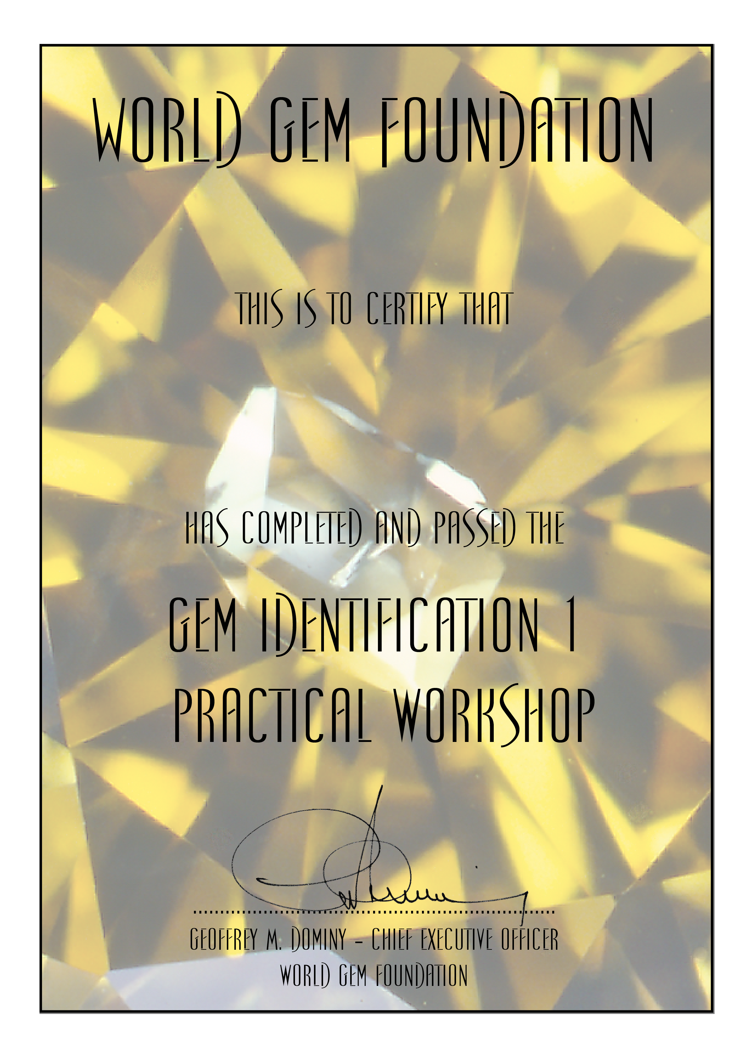 Gem ID #1 Certificate